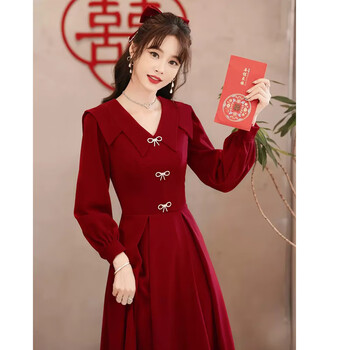 yinfan敬酒服新娘小个子结婚订婚礼服女冬季回门便装平时可穿长袖酒