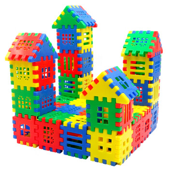 大颗粒方块早教创意生日礼物拼图 房子积木150片盒装 图纸 聪明棒
