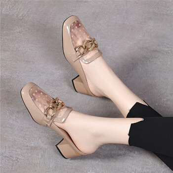 纽米琳潮牌粗跟网面包头凉拖鞋女夏季新款外穿一脚蹬网纱镂空半拖鞋