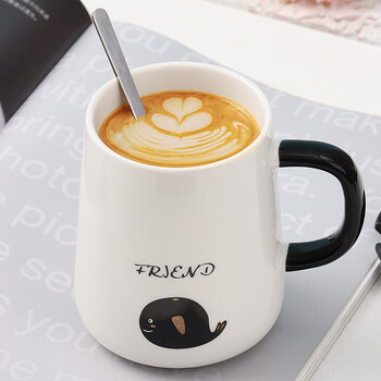 拜杰马克杯杯子礼物咖啡杯牛奶杯早餐杯带勺盖杯男女大容量水杯420ML