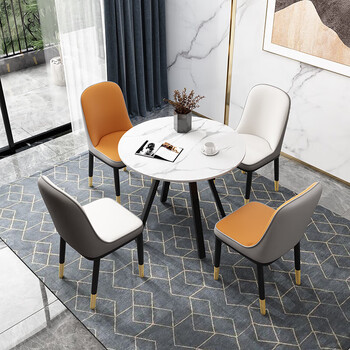 擎宅岩板洽谈桌椅组合会客桌售楼处接待桌会议桌办公小圆桌 一桌4白椅 擎宅岩板洽谈桌椅组合会客桌售楼处接待桌会议桌办公小圆桌 一桌4白椅