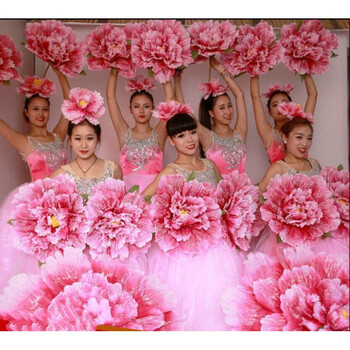 花牡丹花伞手拿花手花跳舞表演演出大型花朵广场舞50cm牡丹花枝干把手