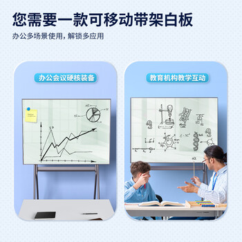 得力(deli)芭蕾支架玻璃白板 120*90cm稳固型磁性钢化玻璃带架子白板办公会议写字板黑板50070