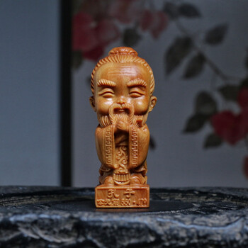 孔子像 木彫り 置物 工芸品 デスク飾り 書斎 インテリア 約15cm哲学者