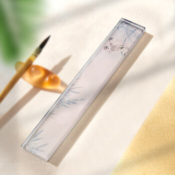 梅林笔庄水晶玻璃镇尺镇纸文房文创压书压纸石毛笔架正尺专业级神器文房四宝砚台创意摆件双清图页镇尺