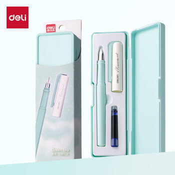 得力（deli）得力(deli)EF明尖学生正姿练字钢笔 墨水笔附笔盒 晶蓝 A932 EF尖(约0.38mm)