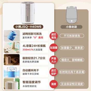 小熊（Bear）无雾加湿器卧室婴儿家用办公室桌面加湿大面积空气净化 轻音智能恒湿母婴抑菌 空调伴侣 JSQ-H40W6