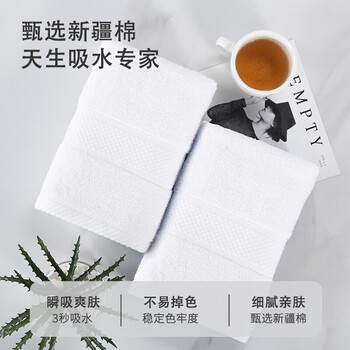 洁丽雅抗菌A类毛巾纯棉单条纯白色酒店新疆棉运动洗脸巾 柔软吸水单条