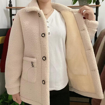 lachapellehomme拉夏贝尔颗粒绒外套女装加绒加厚颗粒绒外套宽松上衣