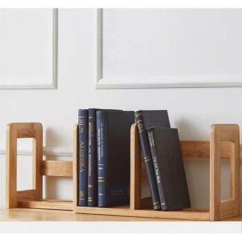 子芒学生书架夹书立架 实木可伸缩收纳书立架大号学生用桌上书架桌面