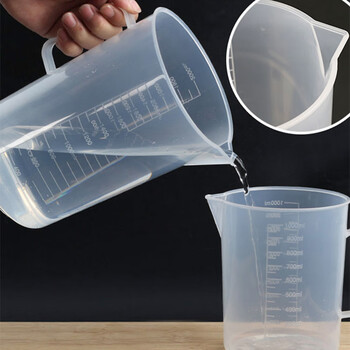 江玻 塑料量杯带刻度大容量塑料烧杯透明测量计量杯水杯有手柄带把手烧杯 直柄塑料量杯1000ml