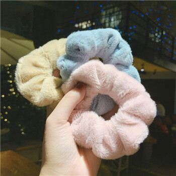 冬日新款兔毛大肠发圈百搭毛绒绒猪大肠头绳可爱丸子头发圈女发饰黄色