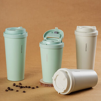 乐扣乐扣（LOCK&LOCK）遇见元气保温保冷咖啡杯弹跳盖男女颜值水杯LHC3271BEG白色400ML