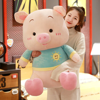 布娃娃女生床上睡觉超软抱枕可爱猪小屁生日礼物送女友蓝绿色45厘米