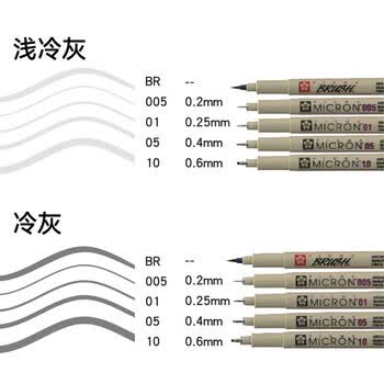 樱花（SAKURA）PIGMA针管笔 防水勾线笔日本进口手绘漫画学生设计动漫专用灰色描边笔 005号0.20mm 浅冷灰