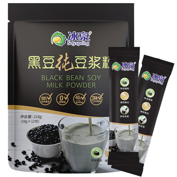 冰泉豆浆纯黑豆豆浆粉216g带皮萃取无蔗糖添加不甜营养早餐共12小包 冰泉豆浆纯黑豆豆浆粉216g带皮萃取无蔗糖添加不甜营养早餐共12小包
