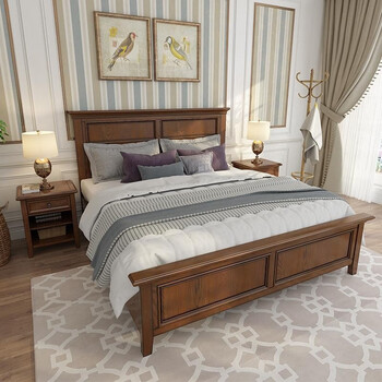 木床美式18米15米简美卧室双人床复古可选高箱储物婚床家具浅胡桃色床