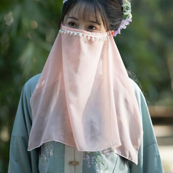 斐珺服饰配件新品面纱女古代汉服配饰珍珠面纱女百搭防晒古风遮脸纱巾