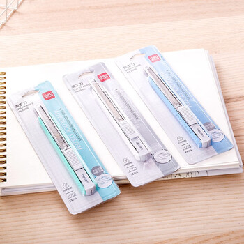 得力小号美工刀壁纸刀铝合金外壳快递刀开箱刀裁纸刀9mm简约办公用品 2086 浅蓝