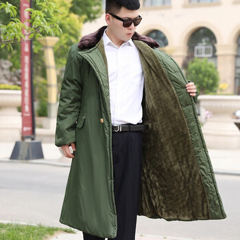 趣韩流奈野蓝乔加厚军绿色棉大衣男加绒大衣保安值班大衣冬季防寒服