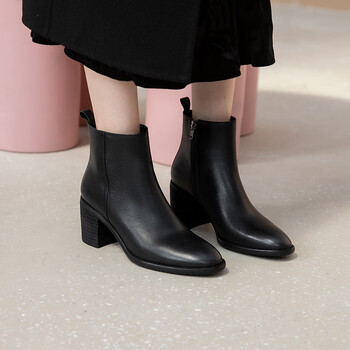 女皮鞋真皮半高跟秋冬天粗跟女士鞋厚底中跟圆头大号码女鞋41一43牛皮