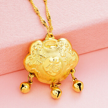 莆匠人 越南沙金儿童宝宝长命锁吊坠3d硬金空心小可爱项饰平安锁婴儿