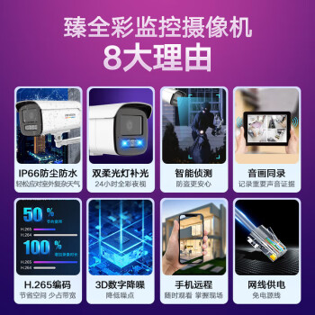 HIKVISION海康威视监控摄像头套装1路1T800万超高清监控器摄像机室内外臻全彩夜视手机远程3T87WDV3-L