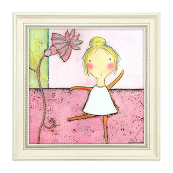 s美式童趣儿童房墙面挂画小女孩卧室床头壁画简美蓝色卡通装饰画sn