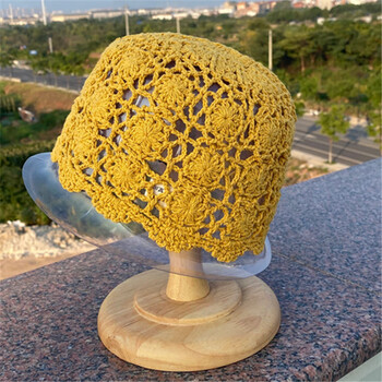 瓜皮帽子女复古镂空花朵贝雷针织毛线帽时髦优雅包头帽秋冬季潮流地主