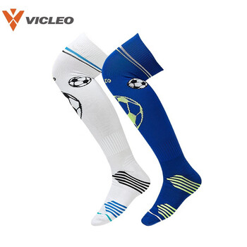 维克利奥VICLEO儿童足球袜过膝高筒青少年毛巾底防滑专业训练长筒袜V621363白色袜底长18-20CM