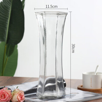 购优汇 透明六角玻璃花瓶家用水养富贵竹百合鲜花插花瓶 30六角 平光款 中等
