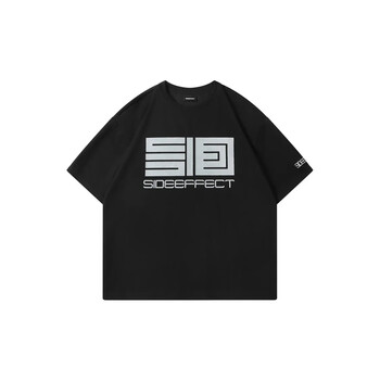 鑫玺玛sideeffect 基础简约植字母logo印花宽松圆领套头短袖t恤 黑色