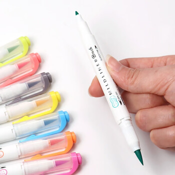 斑马牌（ZEBRA）双头荧光笔 彩虹色手账笔 学生重点划线笔标记笔 Brush柔和色系列 WFT8 柔和暗灰