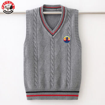 史努比男童背心春秋针织马甲洋气儿童毛衣男孩中大童毛线马夹坎肩灰色