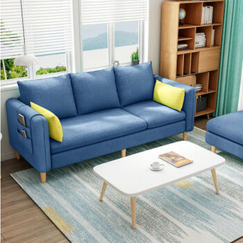 布艺沙发小户型现代简约三人位沙发客厅双人沙发房用懒人沙发深蓝色可
