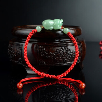 kocklea货翡翠猪吊坠玉石生肖玉猪手链立体小猪红绳编制手串10313