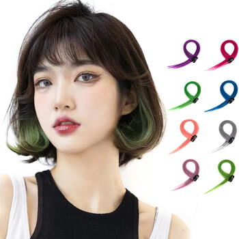 蔓茵挑染彩色假发片女挂耳染长发彩色挂耳贴片挑染一片式短款真发接发