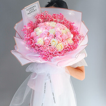 小物见礼玫瑰花满天星 小物33朵玫瑰花满天星香皂花手捧花束七夕情人节礼物送女友生日礼物女送爱人老婆表白结婚纪念日花束
