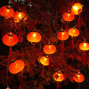 春节红灯笼灯串户外街道彩灯节日装饰灯流苏灯笼红色6米40灯电池款