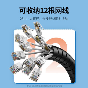绿联包线管束线管 5米 直径25mm 电线收纳固定整理绕线器保护套 电脑汽车电源理线器 30820