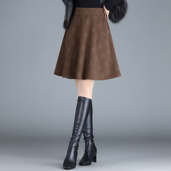 呢半身裙女秋冬2023新款a字裙高腰裙子显瘦百褶伞裙小个子短裙咖啡色s