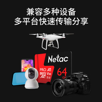 朗科（Netac）64GB TF（MicroSD）存储卡P500系列 A1 U3 V30 4K 耐用行车记录仪&监控摄像头内存卡 读速100MB/s