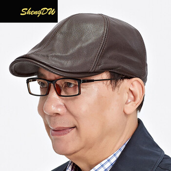 大老板皮帽羊皮贝雷帽薄款鸭舌帽男韩版老头前进帽帽子男秋冬天百搭潮