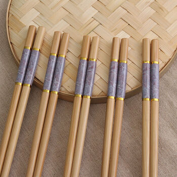 长竹筷子家用装色防滑竹木筷子文艺熏衣紫晶瓷图案保护层家用简装10双