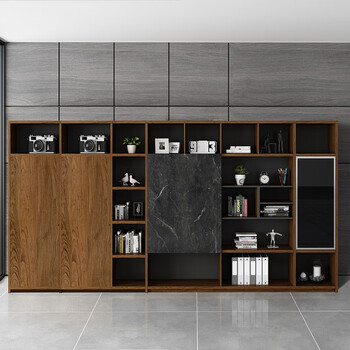 办公室文件柜老板桌背景档案柜木质资料柜板式储物收纳文件柜子职员