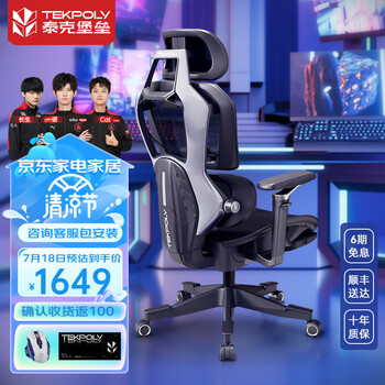 泰克堡垒TEKPOLY银BUFF100人体工学椅电竞椅电脑椅办公游戏网椅久坐可躺