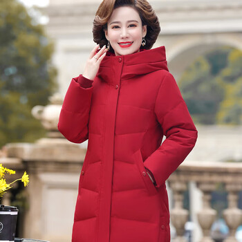 女士中老年妈妈羽绒服反季节羽绒服女式女白鸭绒冬中长款连帽红色xl