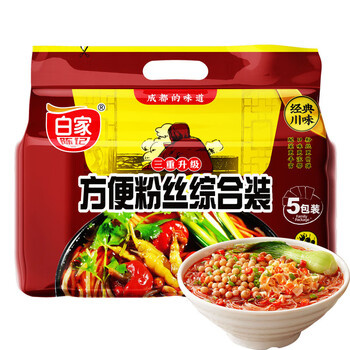 白家陈记四川升级版方便粉丝超市5连包小袋装多口味可选加餐即食速食免煮 综合粉丝5包装541g