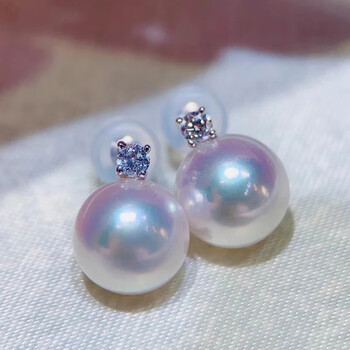 水元晶日本akoya海水珍珠耳钉王妃18k黄金520情人节礼物送男女友款天