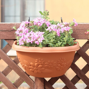 爱丽思花盆室内阳台塑料半圆形壁挂花盆吊兰盆室外悬挂式吊盆带挂钩 280茶色